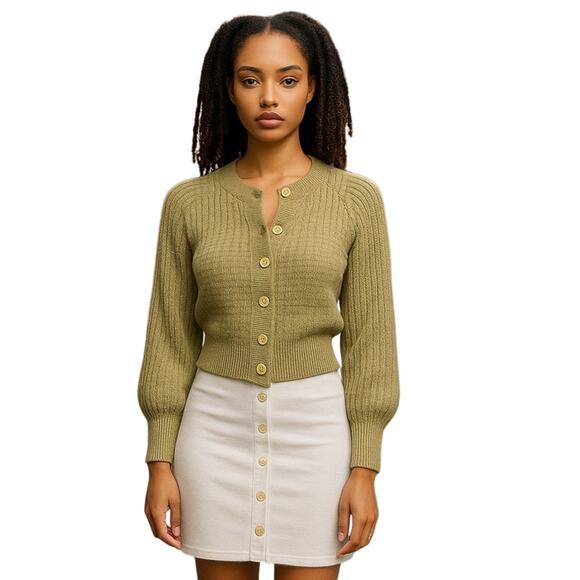 Aritzia Wilfred Green Ribbed Knit Long Sleeve Button Down Cardigan Sweater Top S - Picture 1 of 5